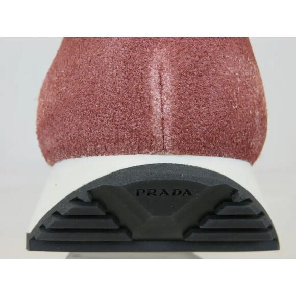 PRADA 2EG276 PINK SUEDE STRIPE BURGUNDY LOGO LOW TOP SNEAKERS 8.5 / US 9.5 ITALY main image 9
